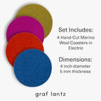 Graf Lantz - Bierfilzl Merino Wool Round Coasters Set of 4 - Electric (4" Circles) - Absorbs 30% of Weight - German Wool - Heat Resistant, Sustainable, & Reusable - Home Decor & Coffee Table Decor - Image 4
