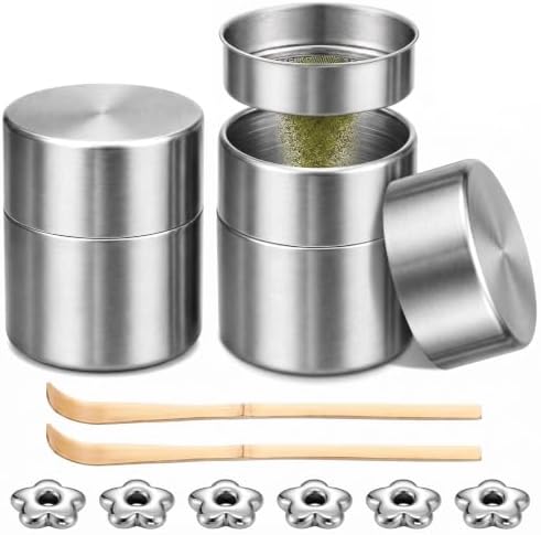 2 Set Stainless Steel Matcha Tin with Sifter Agitator Rings Scoop by Unknown