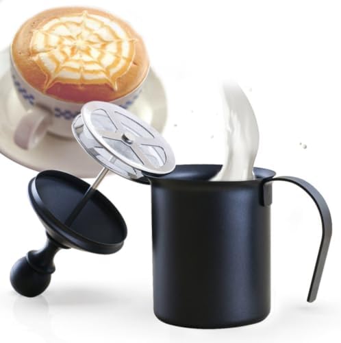 Manual Milk Frother Cup 400cc Stainless Steel and PP Black - Image 6