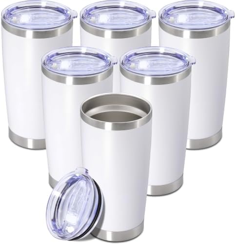 20oz Tumbler Insulated Tumblers Vacuum Coffee Mug with Lid White 6Pack by Unknown