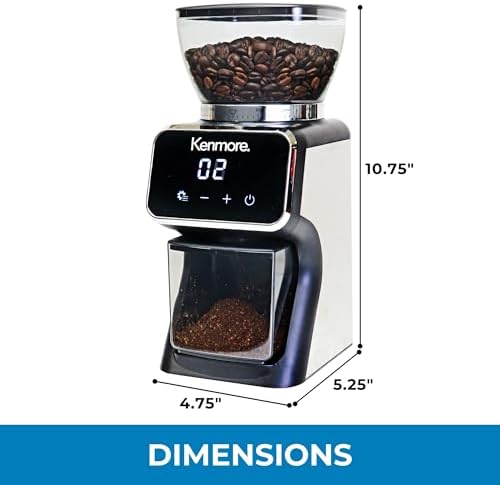 Kenmore Conical Burr Coffee Grinder - Electric Maquina de Moler Café for Espresso, French Press, Drip, Adjustable Grind Size, Bean Mill, Digital Control, Spice Grinding, Home Use - Image 7