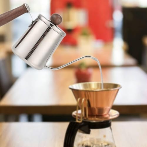 Kettle with Long Gooseneck Spout, Stainless Steel, Non-Slip Natural Wood Handle, Ideal for Regulating Water, Suitable, Silver - Image 6