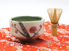 Japanese Traditional Mino Ware Handcrafted Mini Matcha Chawan Tea Bowl Cup Set with Chasen Bamboo Tea Whisk Ceremony Tableware Pottery (Oribe Ume) - Image 2