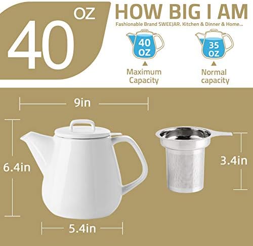 Sweejar 40oz Tea pot with Removable Stainless Steel Infuser,Dishwasher Safe Tea Pots for Loose Tea,Tea Pots with Infuser for Chrismas Women Gift(Turquoise) - Image 6