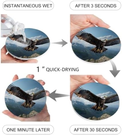 Eagle Drink Coasters Set of 4, Absorbent Round Ceramic Coasters for Desk, Forest Mountains Range Sky Animal Natural Landscape Cup Mats for Home Kitchen Office Party Coffee Table Decoration Supplies - Image 4