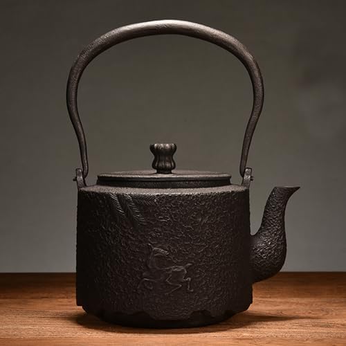 Cast Iron Teapot, Stovetop Safe Tea Kettle With handle, Asian Style Handmade Tea Pot For Home Camping Outdoor Use(1.2L, BlackO) by Unknown