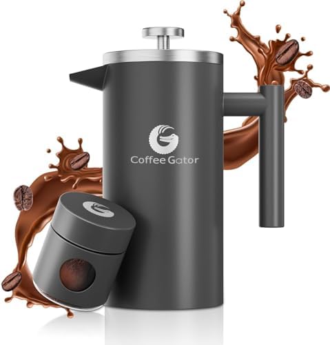 Coffee Gator French Press Coffee Maker 34oz, Double Insulated Stainless Steel Silver and Gray - Image 3
