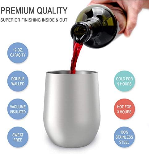 CHILLOUT LIFE 12 oz Stainless Steel Wine Tumblers 4 Pack - Double Wall Vacuum Insulated Wine Glasses Cups with Lids and Straws Set Keeping Cold & Hot for Coffee, Beer, Ice Cream - Dishwasher Safe - Image 2