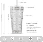 INSETLAN Iced Coffee Cups with Lids and Straws, 20 oz Hobnail Glass Tumbler - Image 3