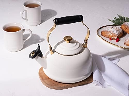 Le Creuset Enamel On Steel Whistling Tea Kettle, 1.7 qt., White/Gold - Image 5