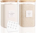 CZZGSM 2 Pack Square Glass Flour and Sugar Containers with 132 Kitchen Pantry Labels - Thicken 149 FL OZ Large Glass Storage Jars with Airtight Bamboo Lid - Big Food Canisters for Rice, Pasta, Cookie by CZZGSM