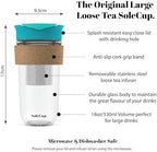 Large Travel Mug Loose Tea Infuser - Detachable Tea Strainer with Spill Proof Lid - 18oz/530ml BPA-Free Reusable Glass Travel Coffee Cup with Cork Band (Blue, 18oz) - Image 2