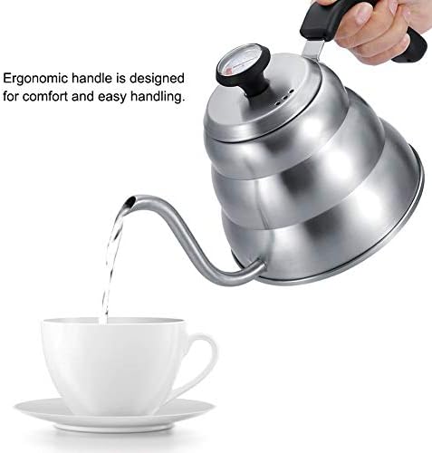 Stainless Steel Coffee Tea Pot Pouring Drip Kettle with Gooseneck and Thermometer, Anti Rust, Ergonomic Handle, Safe for Gas, Electric, and Induction Stove, Large Capacity(1L) - Image 4