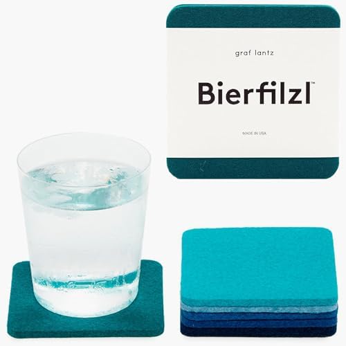 Graf Lantz - Bierfilzl Merino Wool Square Coasters Set of 6 - Ocean (4"x4"x5mm) - Absorbs 30% of Weight - Natural German Wool - Heat Resistant, Sustainable, Reusable - Home Decor & Coffee Table Decor by GrafLantz
