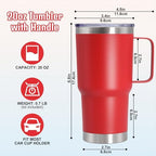 20 oz Tumbler with Handle and Lid Insulated Travel Coffee Mug Red 6P - Image 6