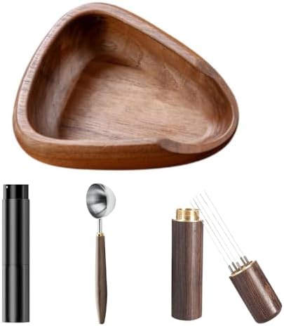Wooden Coffee Bean Dosing Cup with Spoon and Coffee Spray Bottle Set,Espresso Distribution Tool,Sample Display Tray, Espresso Accessories For Coffee Or Tea (B) by Unknown