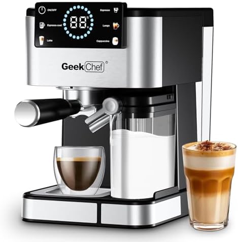 Geek Chef Espresso Machine, 20 Bar Espresso and Cappuccino Coffee Maker, Quick Heating Automatic, Latte & Cappuccino Creator, for Home, for Gift to Family, Friends, Coffee Shops by GeekChef