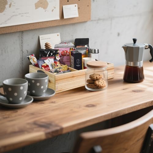 DreamsEden Large Wooden Coffee Station Organizer with Handle, 4-Section Countertop Tray for Coffee Pods K-Cups Tea Bags Creamer Sugar, Farmhouse Kitchen Office Breakroom Decor (15.15x9.25x3 Inch) - Image 3