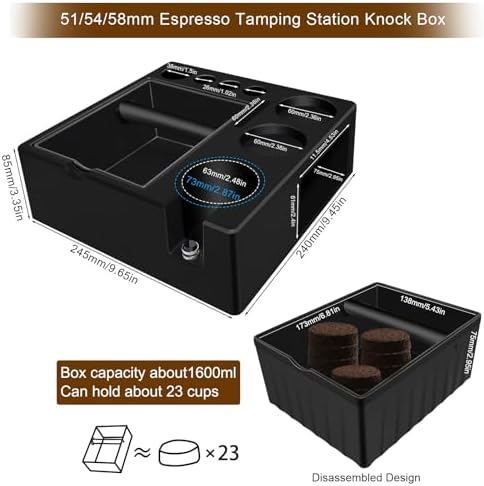 Espresso Tamping Station And Knock Box,ALL in 1 Espresso Organizer Station,Multifunctional Tamper Station Fit for 51/54/ 58mm Espresso Accessories,Removable Knock Box Espresso Station (Black, 51-58mm) - Image 2