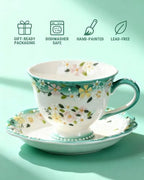 8oz Bone China Tea Cup and Saucer Set, Azure Bloomfield - Image 6