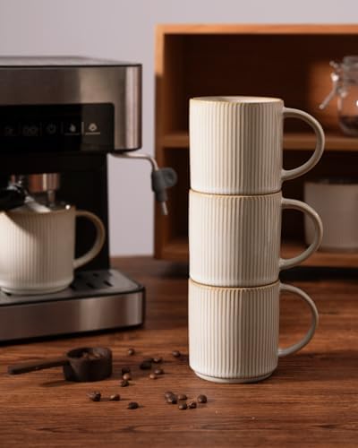famiware Coffee Mug Set for 4, Star 12 oz Catering Mugs Cup Set with Handle for Coffee, Tea, Cocoa, Milk - Ceramic Stoneware Drinkware Set, Cappuccino White (Pack of 2) - Image 5