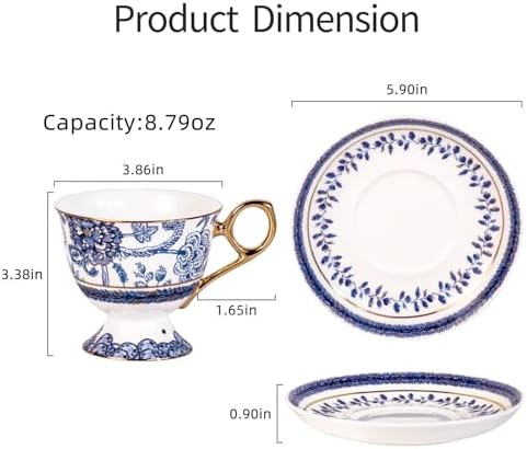 KAMMAK Tea Cups and Saucers Set of 2, Fine Bone China Coffee Cups, 572N - Image 5