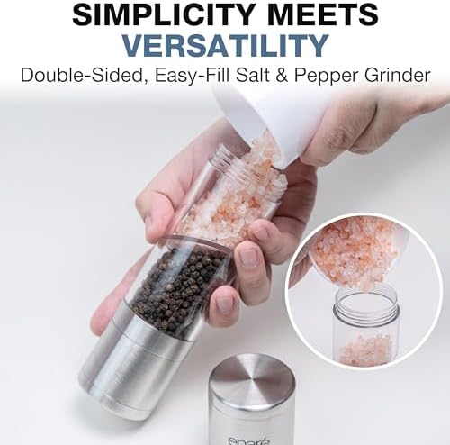 Eparé Bundle: Salt or Pepper Grinder & 2 in 1 Salt & Pepper Grinder - Battery Operated Ceramic Burr Peppermill & Space Saver Dual Mill Grinders - Image 7
