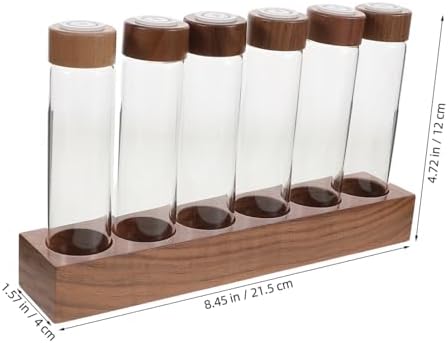 SOLUSTRE 6 Tubes Coffee Bean Container Glass Bottle Set with Wooden Stand - Image 2