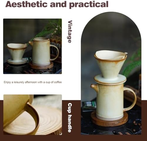 Vintage Ceramic Pour Over Coffee Maker Set, Includes 15.8oz Porcelain Coffee Maker and Dripper with 20 Paper Filters, 1-Hole Reusable Slow Brewing Coffee Accessories for Home, Office, Travel, Camping - Image 4