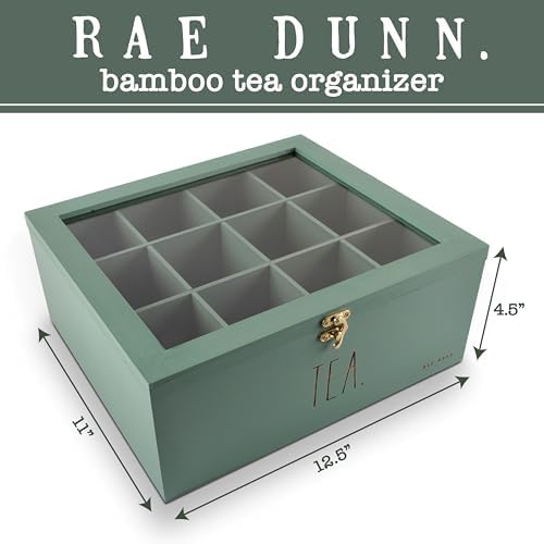 Rae Dunn Tea Bag Organizer - Tea Box Divided Storage Container Box with Hinge Lid for Kitchen Cabinet, Countertop, Pantry, Hold Coffee Pods, Seasoning Packets, Condiments, Sage - Image 2