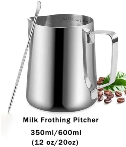 Milk Frother Cup Stainless Steel 350ml/600ml (12oz/20oz) Milk Frothing Pitcher Steaming Pitchers Stainless Steel Coffee Latte Art Jug Cup with Pen,12oz(350ml (12 oz)) - Image 3