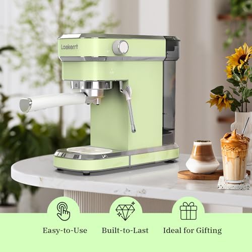 Laekerrt Espresso Machine 20 Bar Espresso Maker CMEP01 with Milk Frother Steam Wand, Professional Expresso Machine for Cappuccino and Latte (Stainless Steel, Green) Gift for Dad, Father, Coffee Lovers - Image 3