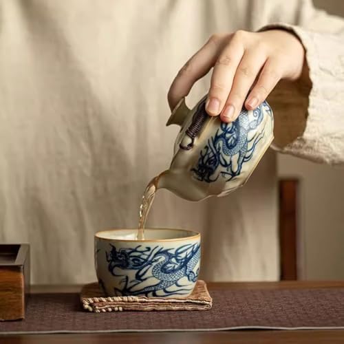 Tea Pots For Loose Tea Covered Bowl Teacup Single Blue and White Dragon Pattern Anti-scalding Hand-held Teapot Single Ceramic Teapot Tea Infuser Pot - Image 7