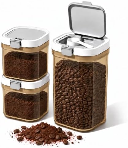 3 Pcs Airtight Coffee Canister Set, BPA-Free, 60.8 oz + 2 x 27 oz，Amber by Unknown