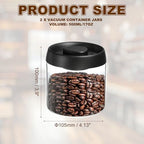 uxcell 2pcs Coffee Vacuum Container, 500ml/17oz Glass Coffee Bean Storage Container with Lids for Spices Biscuits Loose Leaf Tea, Black - Image 2
