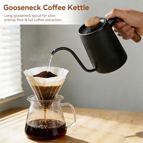 Gooseneck Kettle, 20oz/600ml Small Pour over Coffee Kettle with Long Narrow Spout, 304 Stainless Steel Hand Drip Coffee Tea Pot Camping Coffee Pot for Travel Outdoor, 10.2 X 5.3 X 3.54inch（Black） - Image 2