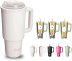 OOD OniVerso 40 oz Stainless Steel Insulated Tumbler with Handle and Straw, Iced Coffee Cup Holder for Disposable Cups, Leak Proof Tumbler, Metro Fog (White) by OOD