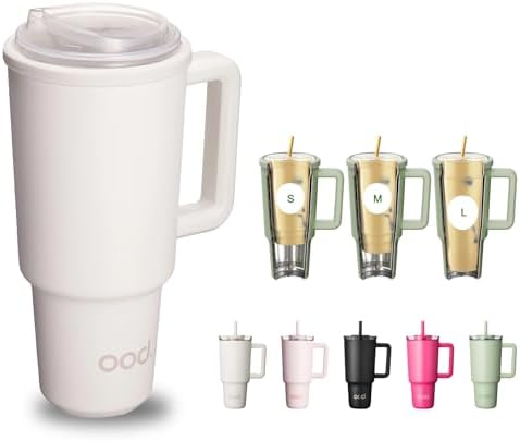 OOD OniVerso 40 oz Stainless Steel Insulated Tumbler with Handle and Straw, Iced Coffee Cup Holder for Disposable Cups, Leak Proof Tumbler, Metro Fog (White) by OOD