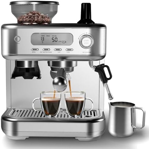 GarveeLife Espresso Machine with Grinder, Professional Coffee and Espresso Maker Combo, Stainless Steel Cafe Espresso Machine with Steam Wand Barista Kit for Cappuccino Latte by GarveeLife