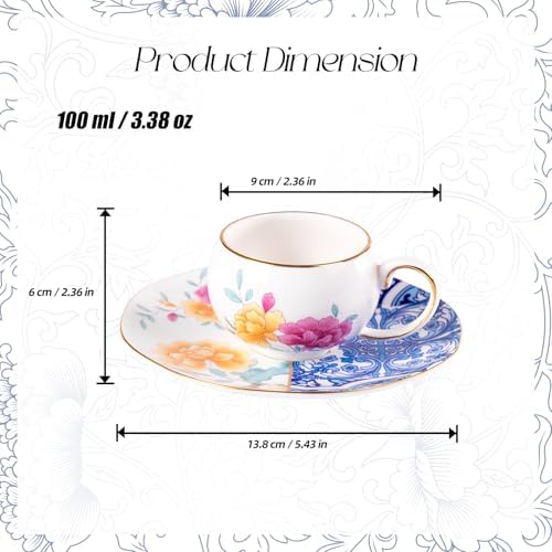 KAMMAK Tea Cups and Saucers Set of 2, Fine Bone China Coffee Cups, GH015 - Image 2