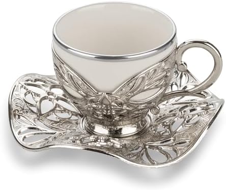 Alisveristime Busra Gold Rim Coffee Set with Coffee Pot, 2 Cups (Silver) - Image 6