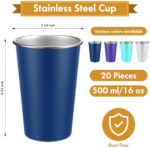 Mimorou 20 Pack 16 oz Stainless Steel Cups Metal Cup, Colorful - Image 2