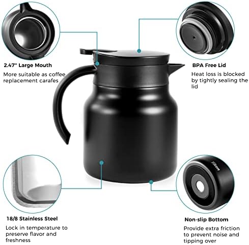 Tiken Coffee Server, 800ML (27 Oz) Thermal Coffee Carafe, Stainless Steel Insulated Vacuum Coffee Carafes For Keeping Hot - Matte Black - Image 4