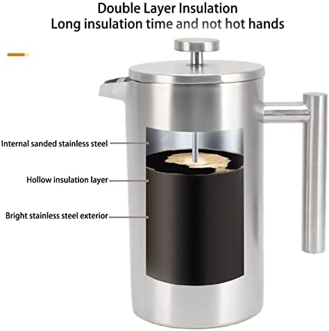 French Press Coffee Maker,304 Grade Stainless Steel Coffee Press,French Press Coffee Maker with Filter Double Wall Insulated Rust Proof Dishwasher Safe 1L - Image 5