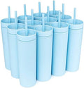 STRATA CUPS Periwinkle Skinny Tumblers with Lids and Straws (12 pack) - 16oz Double Wall Acrylic Tumbler, Tall Matte Skinny Tumblers, Bulk with Free Straw Cleaner, Reusable Cups by STRATACUPS