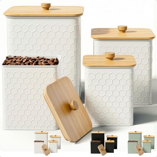 Kitchen Canisters for Countertop Set of 4 w/Airtight Easy Open Bamboo Lids by HBDesignCo
