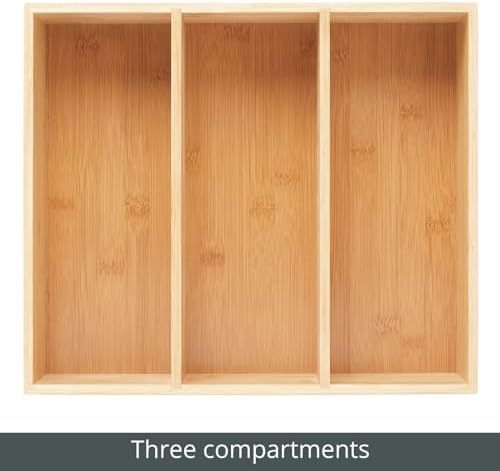 mDesign Bamboo Pantry Organizer Bin Box, 3 Sections - Wooden Stackable Basket Crates for Food, Produce, Vegetable Storage - Use on Shelves or in Closet, 2 Pack, Natural/Tan - Image 5