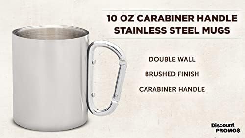 DISCOUNT PROMOS Stainless Steel Mugs with Carabiner Handle 10 oz. Set of 10, Bulk Pack - Perfect for Coffee, Soda, Other Hot & Cold Beverages - Silver - Image 3
