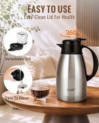 GiNT Thermal Coffee Carafe 51 Oz, Stainless Steel Insulated Beverage Server with Easy-Clean Detachable Lid, Leak-Proof One-Hand Pour Large Dispenser for Hot Drinks and Coffee Pot for Home Office - Image 4