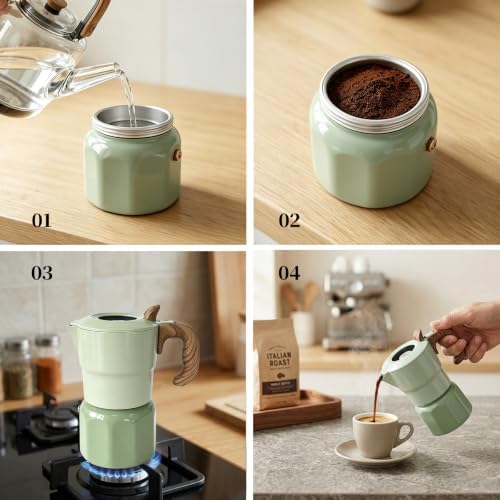 6 Cup Moka Pot, 10 oz Aluminum Stovetop Espresso Maker, Retro Two Tone - Image 5